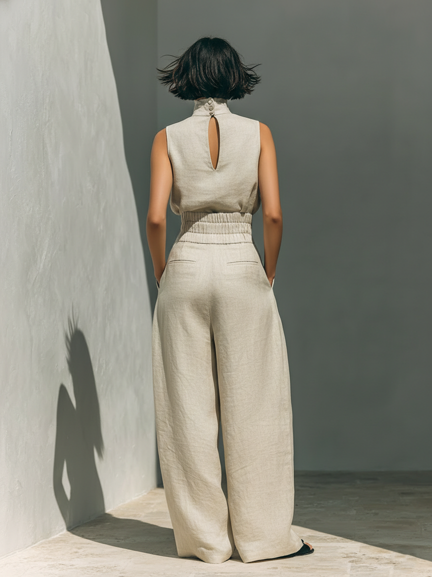 Sleeveless tank and loose wide leg pants set, view 5