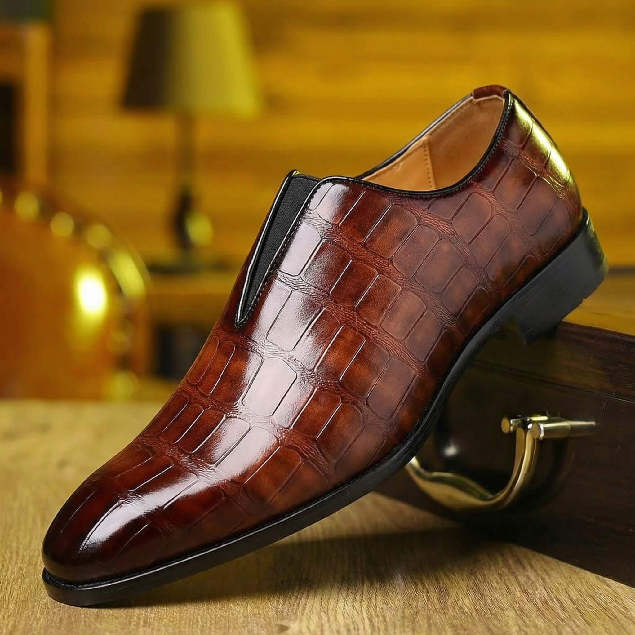Croc embossed vegan leather loafer in dark brown