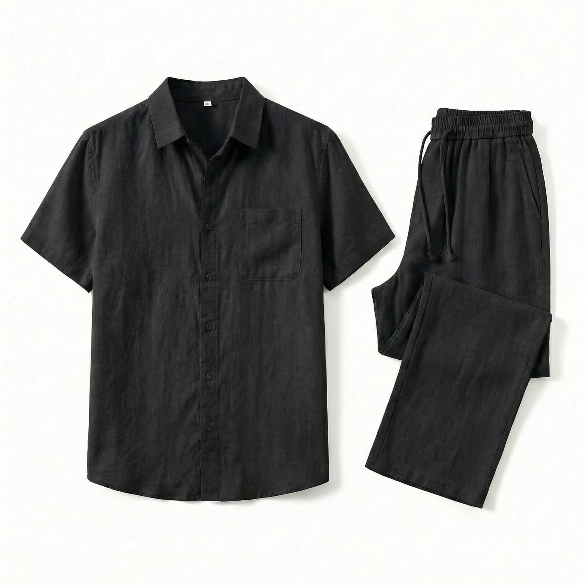 Prewashed linen two piece drawstring set in black