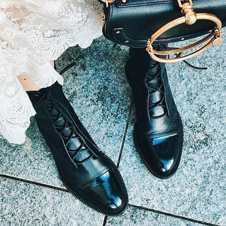 Structured leather lace up ankle boot, view 8