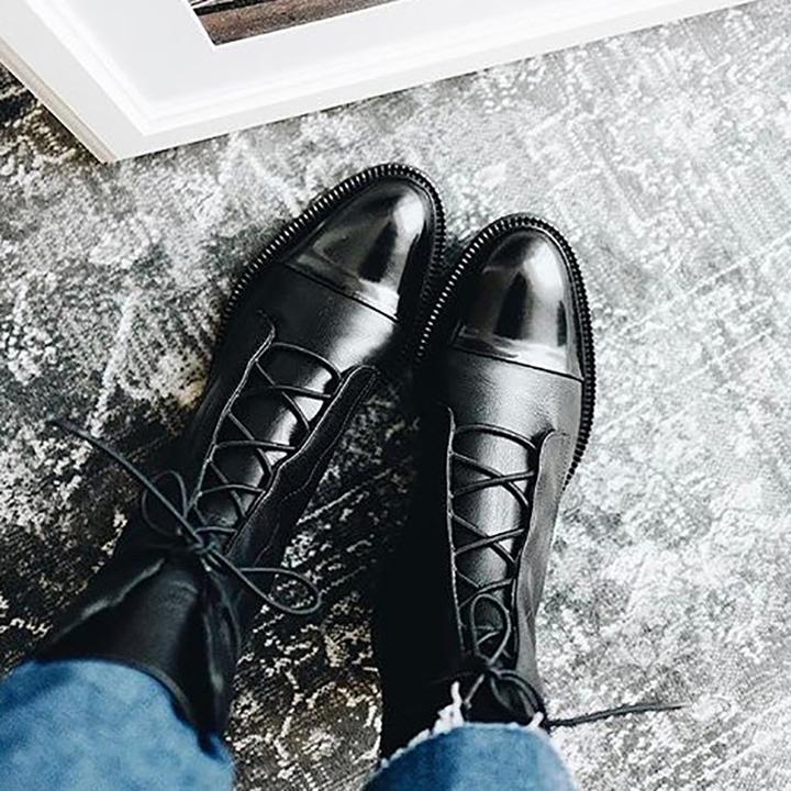 Structured leather lace up ankle boot, view 7