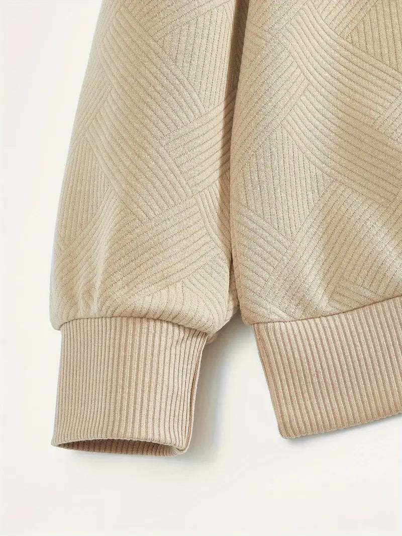 Fall Textured Geometric Polo Collar Quarter Zip Sweater for Men
