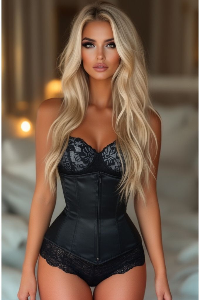 Halloween Black Satin Underbust Zipper Corset for Women