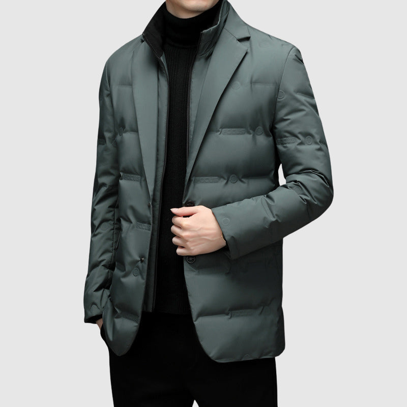 Winter Quilted Puffer Blazer Jacket with Notch Lapel for Men