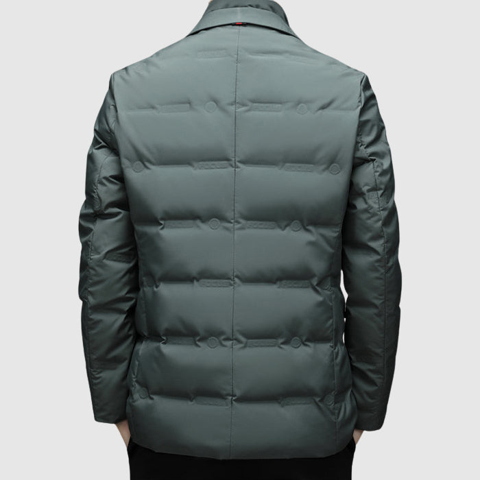Winter Quilted Puffer Blazer Jacket with Notch Lapel for Men