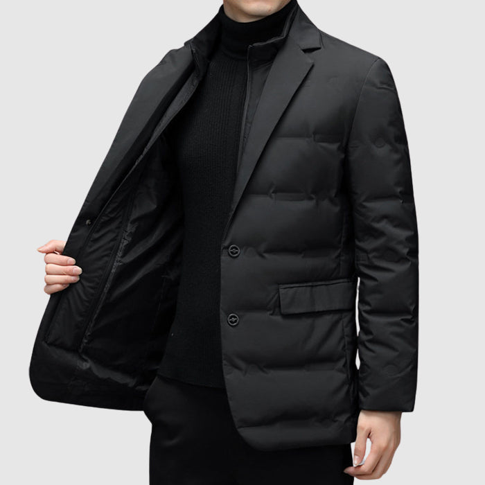 Winter Quilted Puffer Blazer Jacket with Notch Lapel for Men