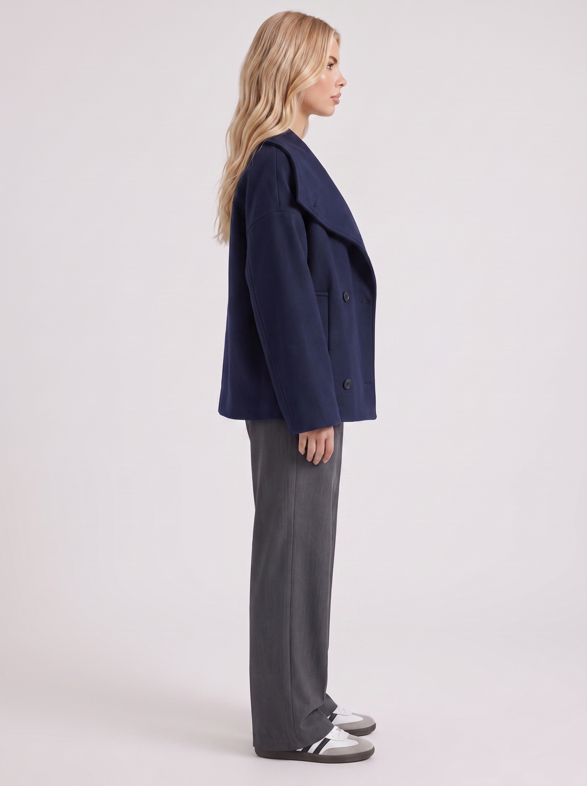 Pea Coat Womens Oversized Double Breasted Wool Blend Notch Collar