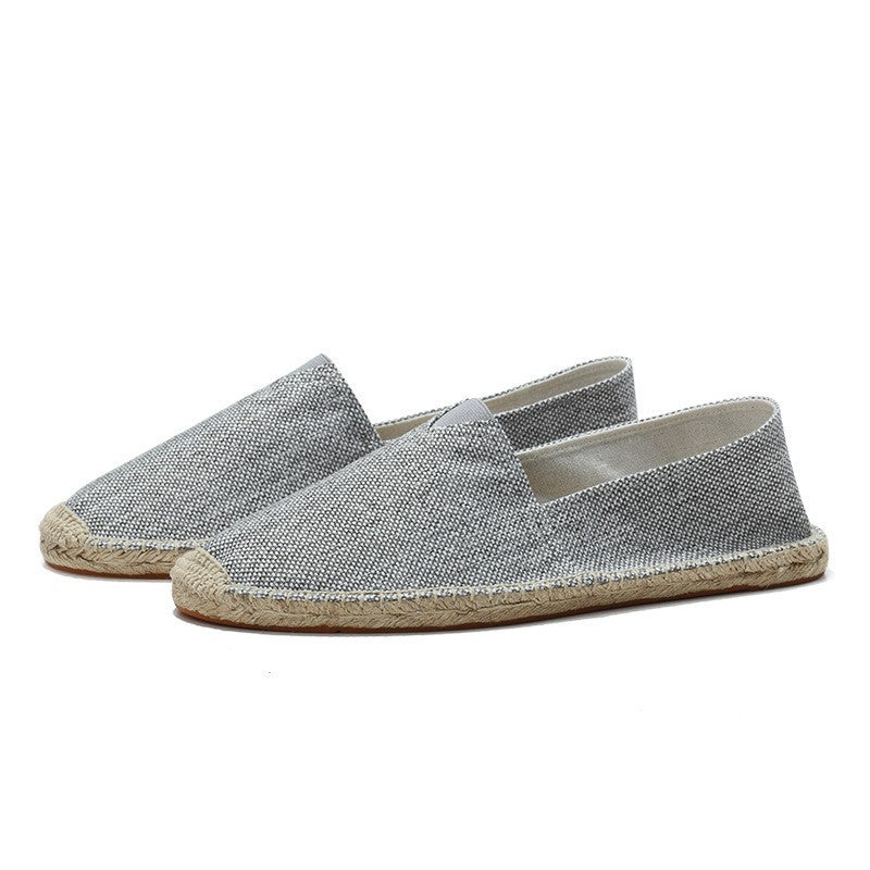 Slip on linen canvas espadrille loafer in light gray
