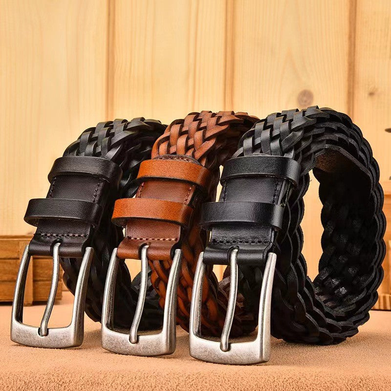 Hand woven leather braided belt, view 1
