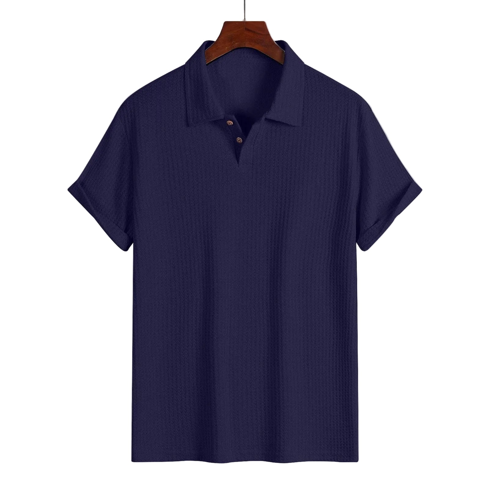 Rolled sleeve waffle knit relaxed polo in navy