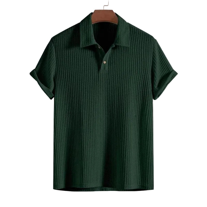 Rolled sleeve waffle knit relaxed polo in forest green