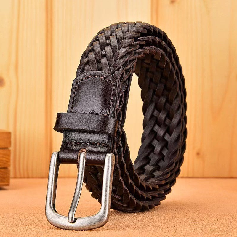 Hand woven leather braided belt in espresso