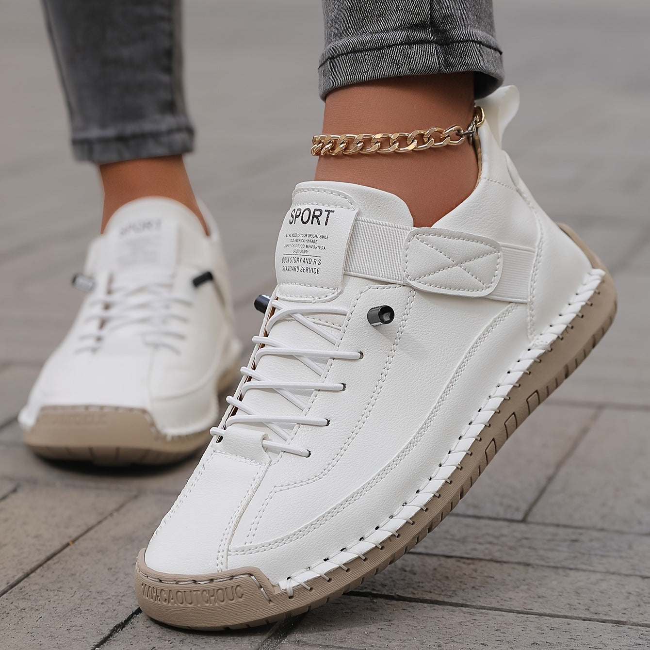 Spacious toe box lightweight everyday sneaker in white