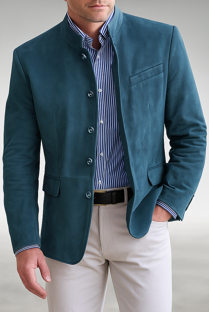 Structured button front cardigan in blue