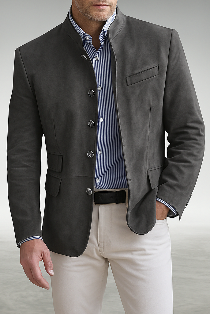 Structured button front cardigan in gray