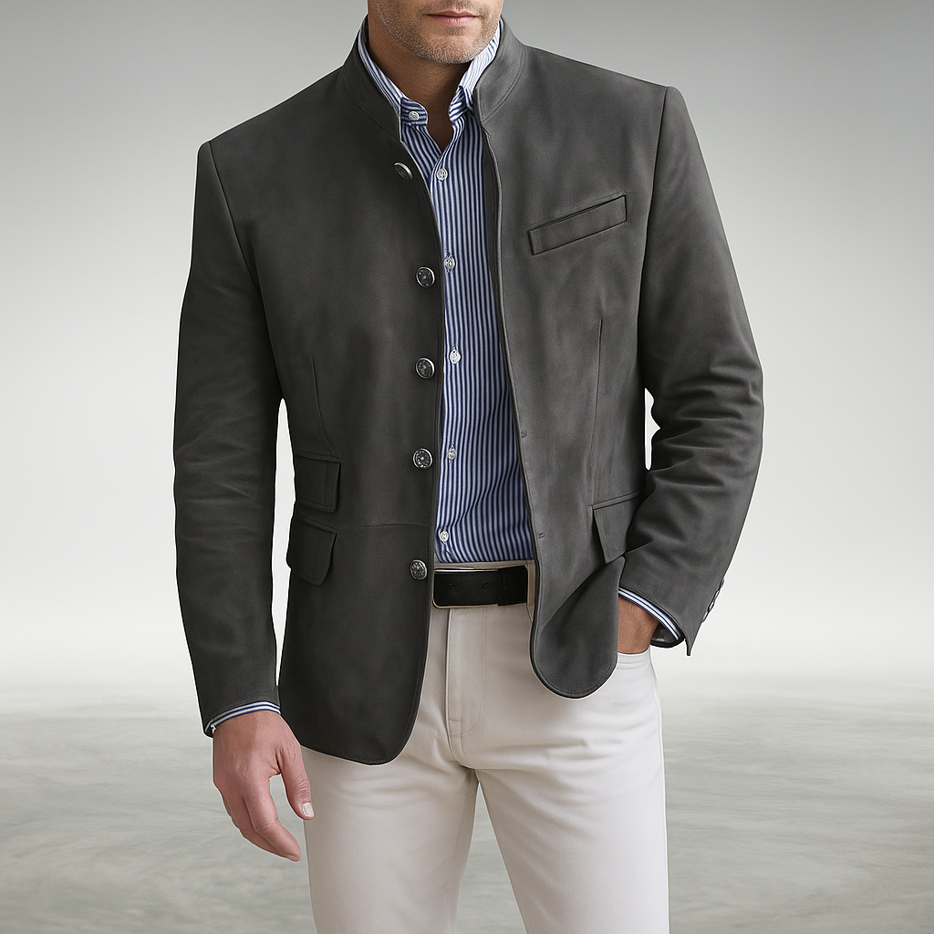 Structured button front cardigan in gray