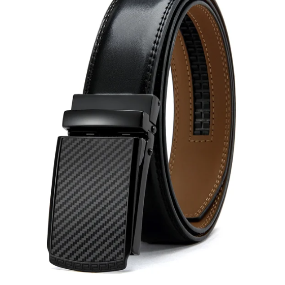 Men's Black Ratchet Belt with Carbon Fibre Pattern Auto Buckle