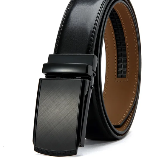 Men's Black Ratchet Belt with Carbon Fibre Pattern Auto Buckle