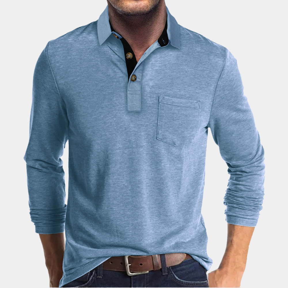 Men's Long Sleeve Polo Shirt with Chest Pocket