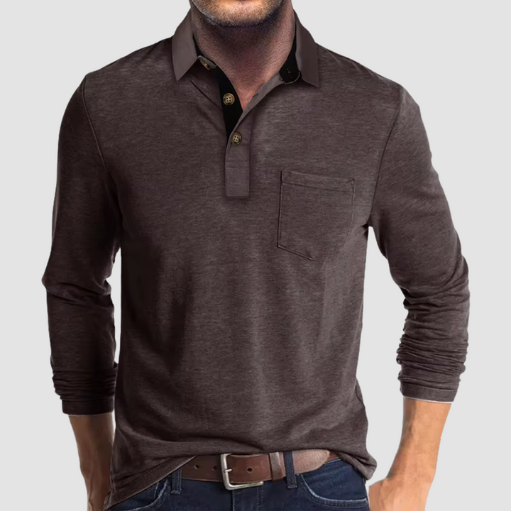 Men's Long Sleeve Polo Shirt with Chest Pocket