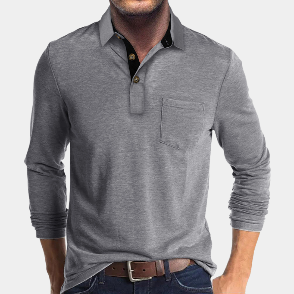 Men's Long Sleeve Polo Shirt with Chest Pocket