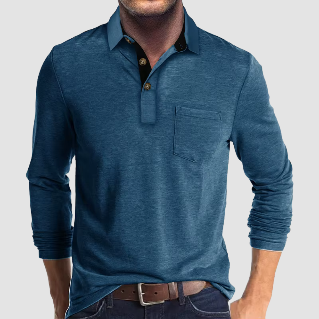 Men's Long Sleeve Polo Shirt with Chest Pocket