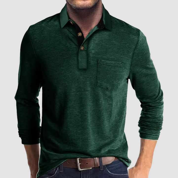 Men's Long Sleeve Polo Shirt with Chest Pocket