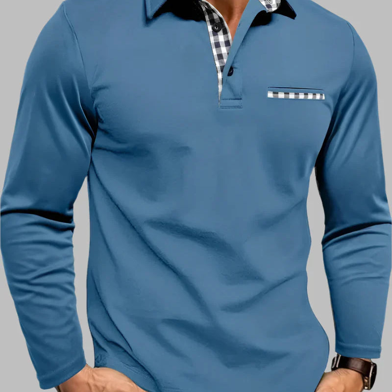 Men's Long Sleeve Polo Shirts Plaid Collar