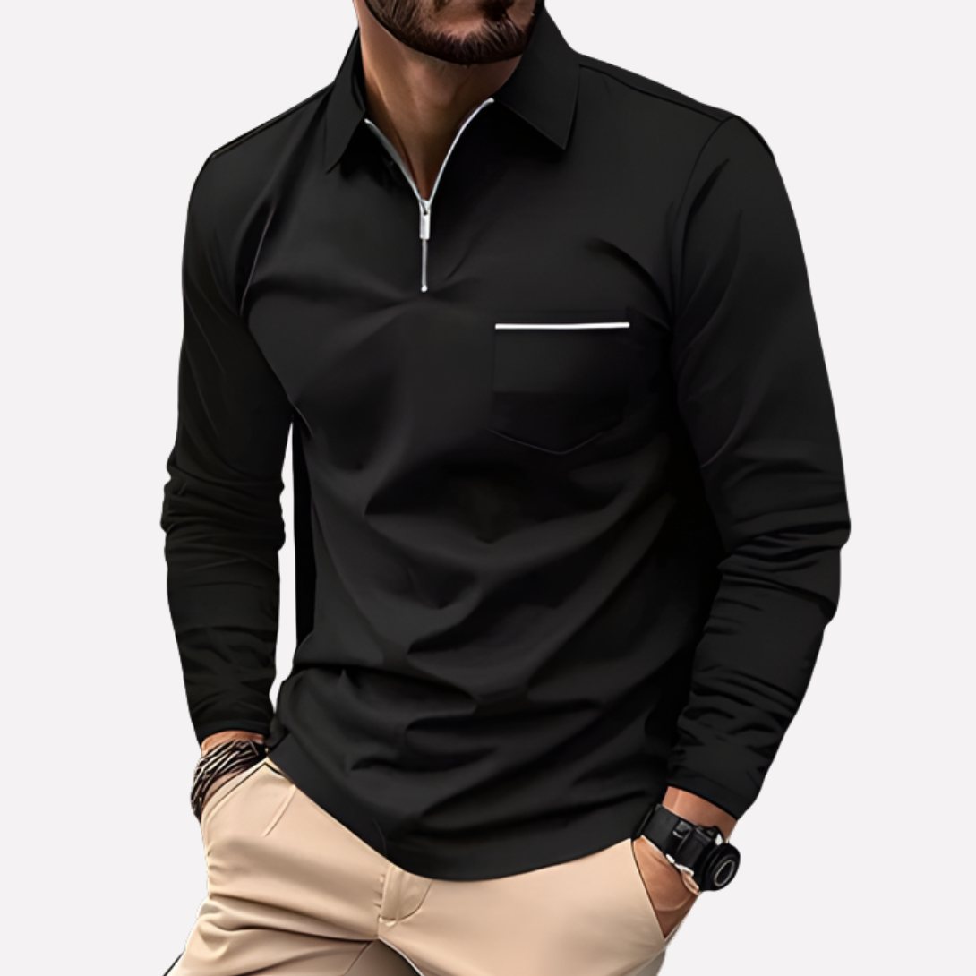 Men's Long Sleeve Polo Shirts Zip Chest Pocket