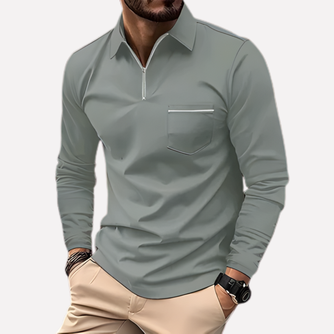 Men's Long Sleeve Polo Shirts Zip Chest Pocket