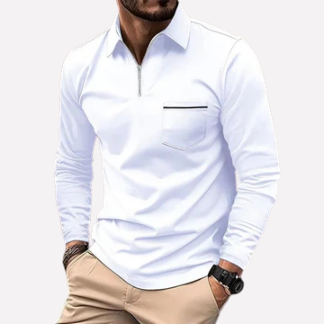 Men's Long Sleeve Polo Shirts Zip Chest Pocket