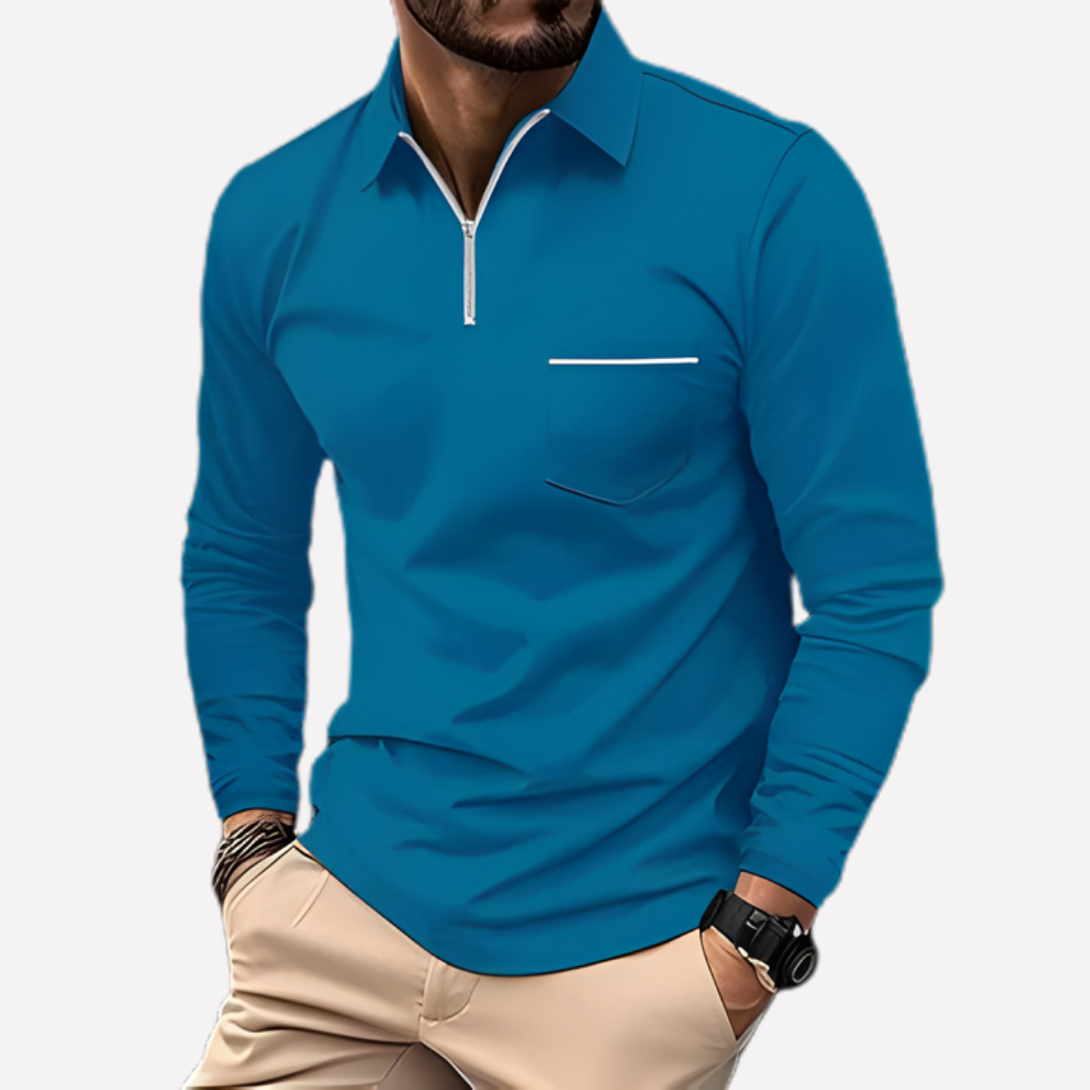 Men's Long Sleeve Polo Shirts Zip Chest Pocket