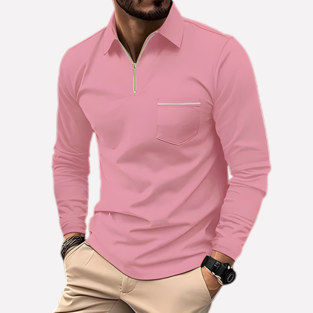 Men's Long Sleeve Polo Shirts Zip Chest Pocket