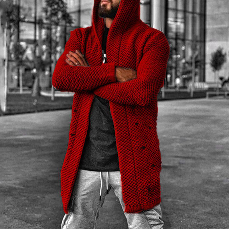Men's Open Front Hooded Cardigan Sweater Long