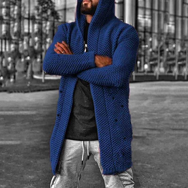 Men's Open Front Hooded Cardigan Sweater Long