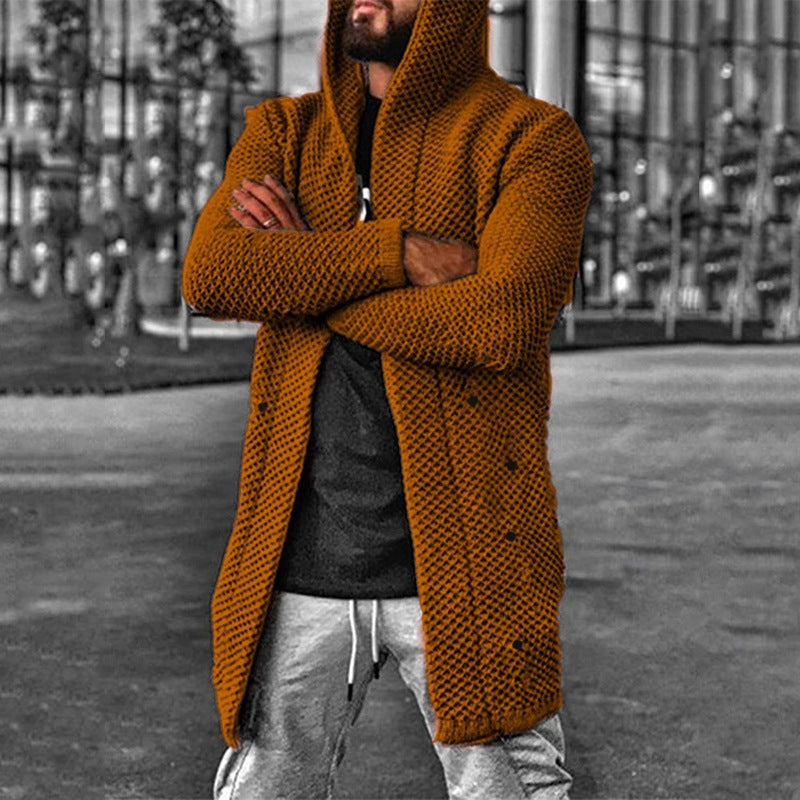 Men's Open Front Hooded Cardigan Sweater Long