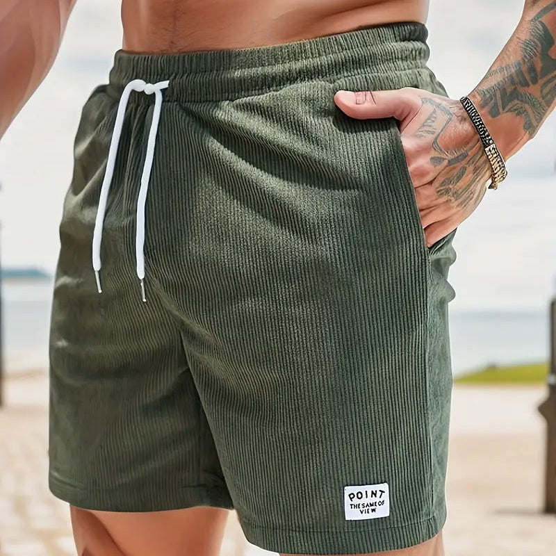 Men's Ribbed Drawstring Beach Shorts Elastic Waist