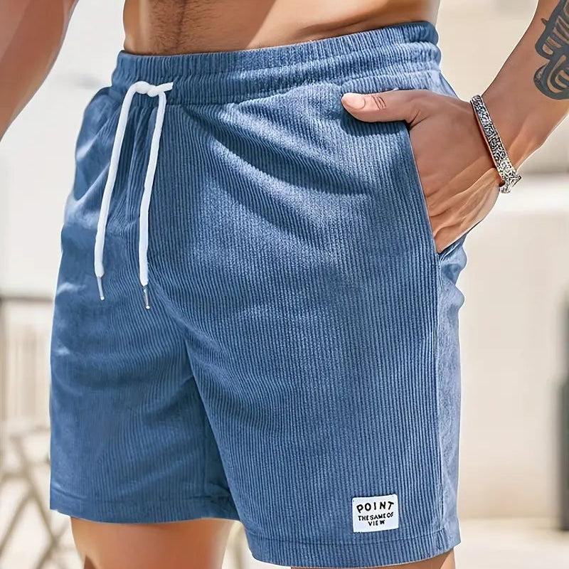 Men's Ribbed Drawstring Beach Shorts Elastic Waist