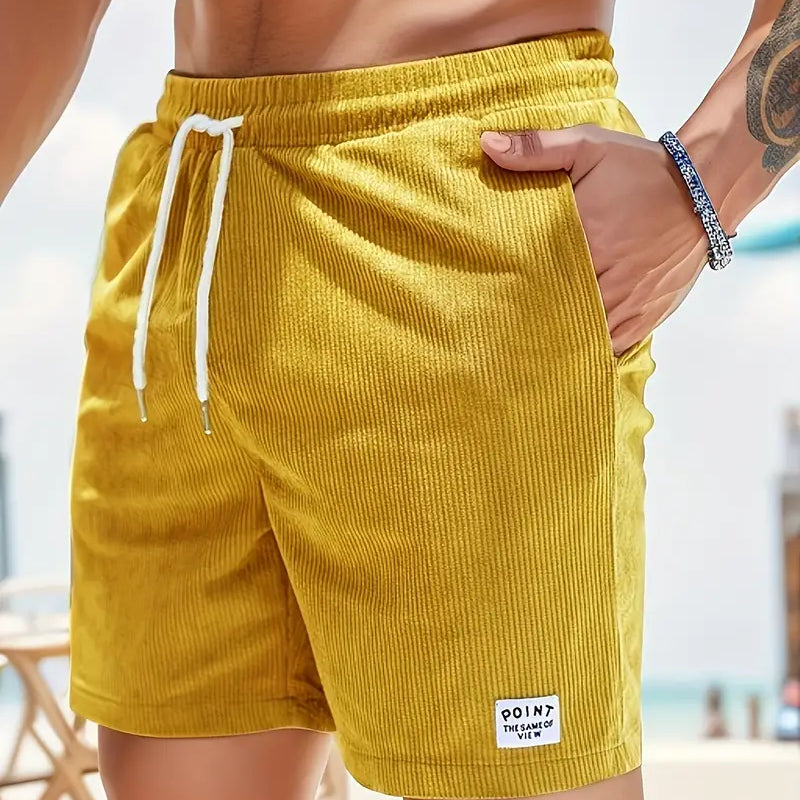 Men's Ribbed Drawstring Beach Shorts Elastic Waist