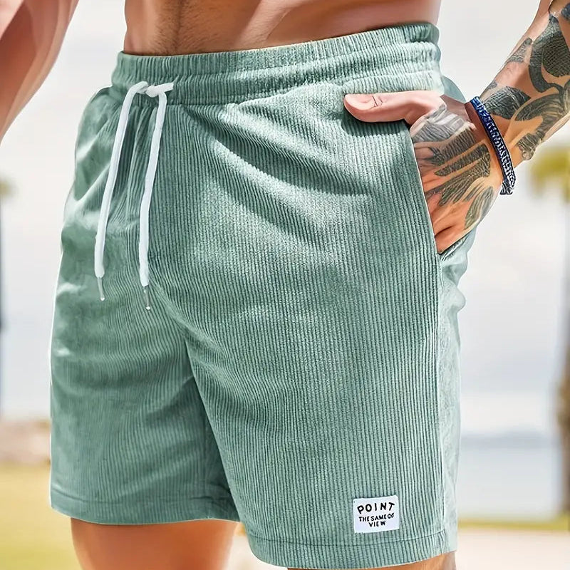 Men's Ribbed Drawstring Beach Shorts Elastic Waist