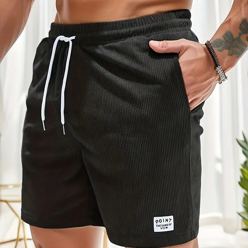 Men's Ribbed Drawstring Beach Shorts Elastic Waist