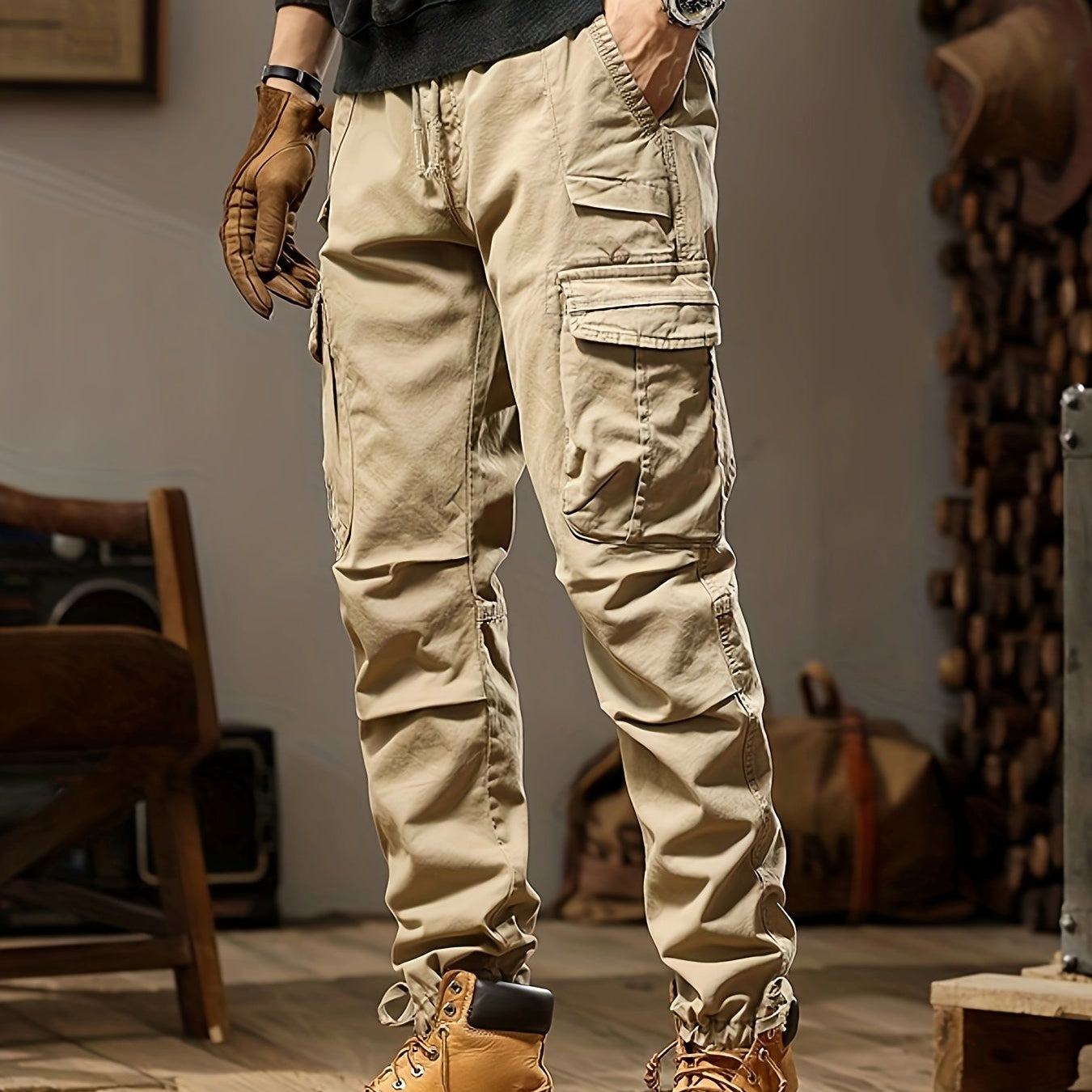 Men's Slim Cargo Pants Multi-Pocket Tapered Fit