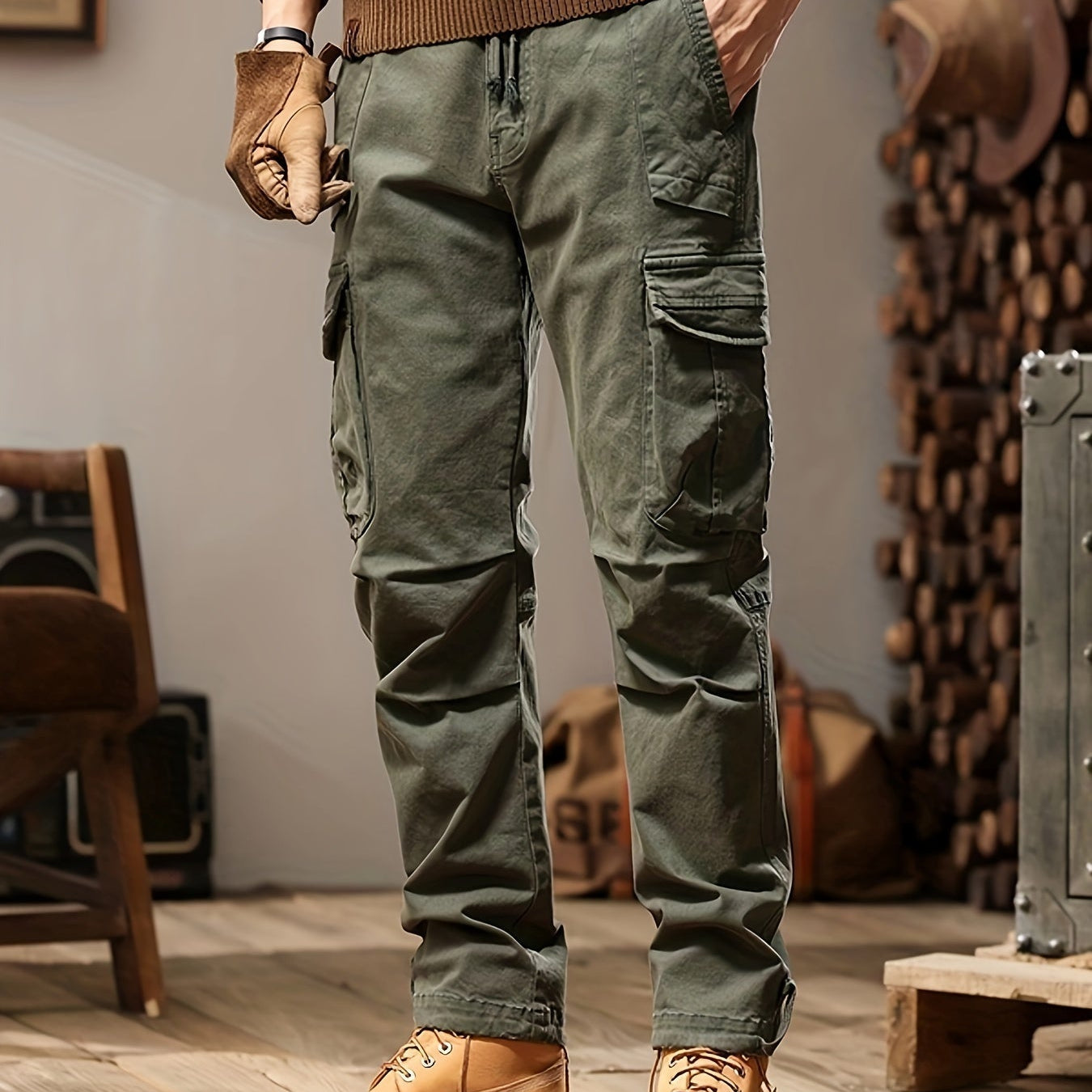 Men's Slim Cargo Pants Multi-Pocket Tapered Fit