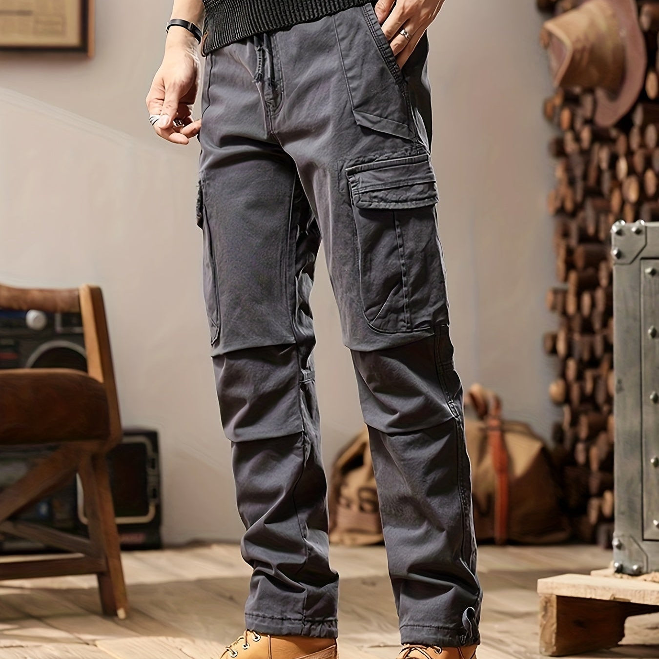 Men's Slim Cargo Pants Multi-Pocket Tapered Fit