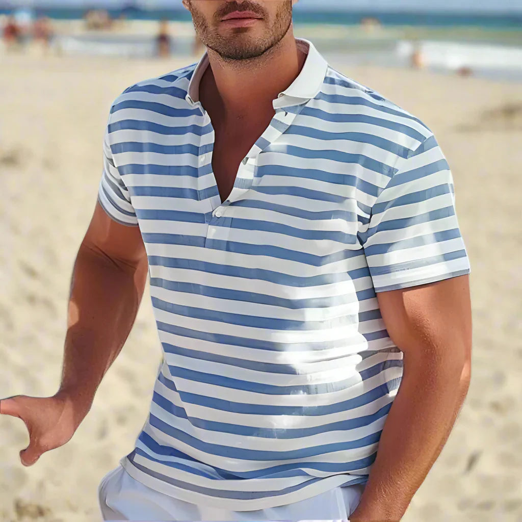 Men's Striped Short Sleeve Polo Shirt Summer Beach