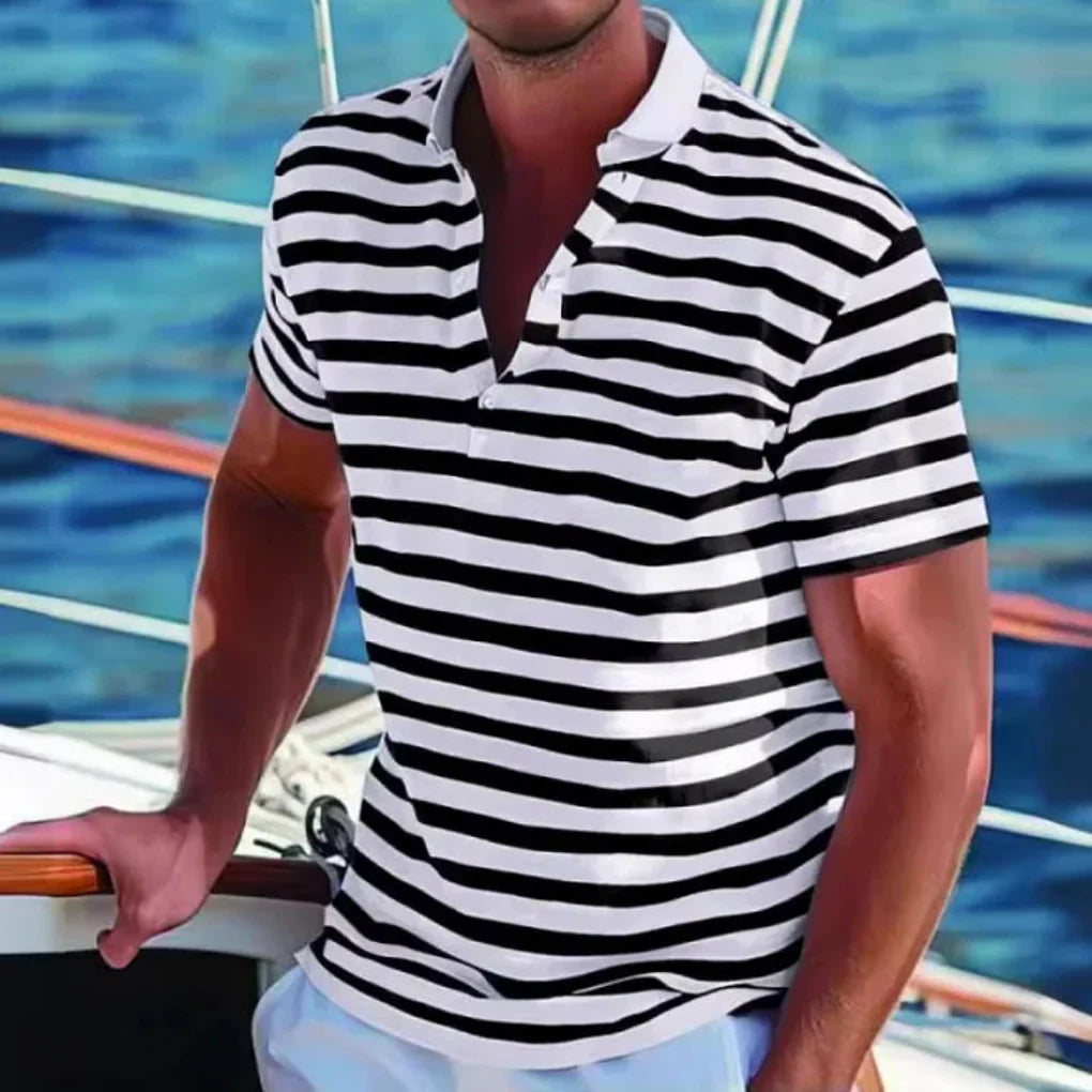 Men's Striped Short Sleeve Polo Shirt Summer Beach