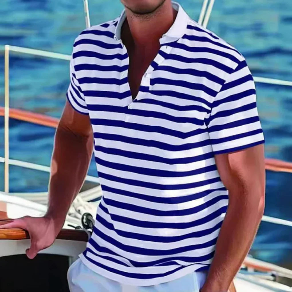 Men's Striped Short Sleeve Polo Shirt Summer Beach