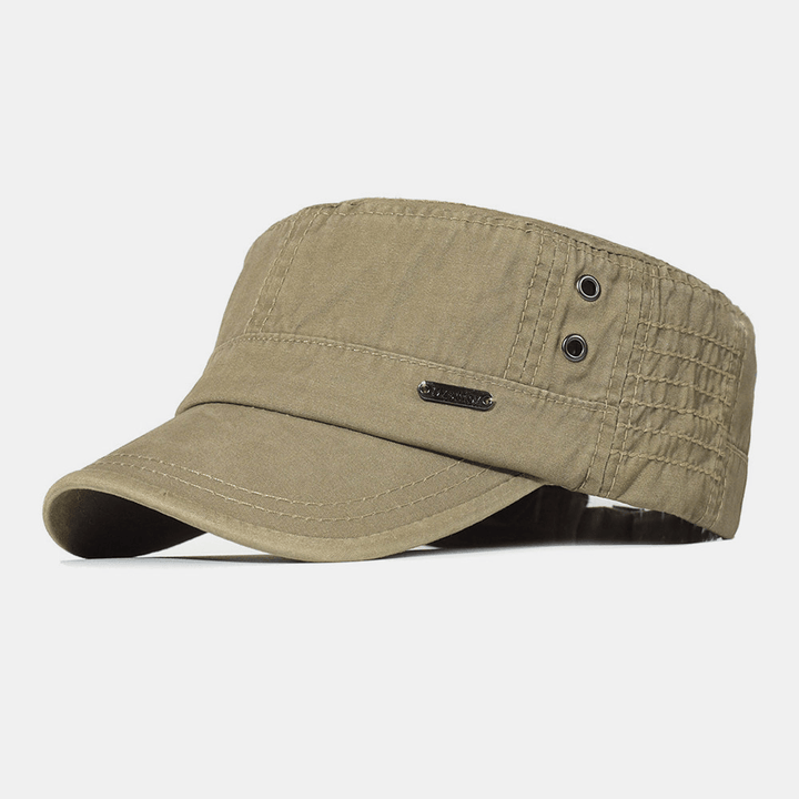 Men's Washed Flat Top Military Cap Adjustable Cadet Hat