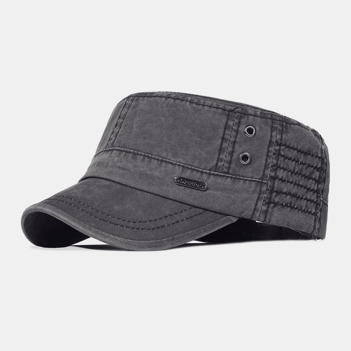 Men's Washed Flat Top Military Cap Adjustable Cadet Hat