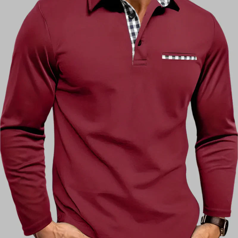 Men's Long Sleeve Contrast Trim Collared Polo Shirt